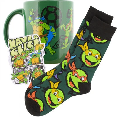 CULTURE FLY Teenage Mutant Ninja Turtles Socks Sticker and Mug Bundle Green