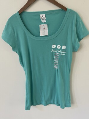 Making Waves Womens Tee T-Shirt Small Stone Harbor Cotton Aqua Beach Coastal