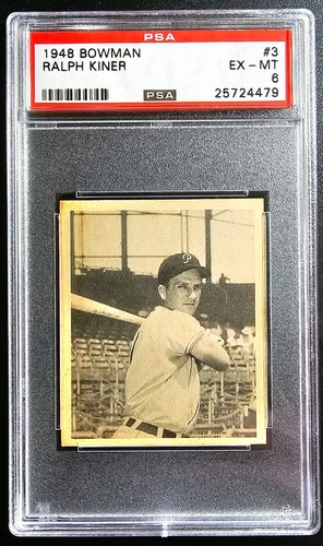 1948 BOWMAN #3 RALPH KINER, PSA GRADED 6 EX-MT, CERT #25724479