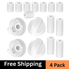 4 Pack White Control Knobs with Replacement for 12 Adapters, Stove Knobs Replace