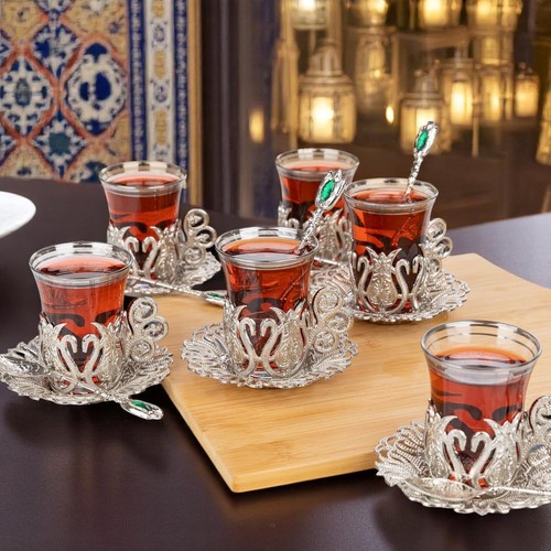 (JUEGO DE 6 vasos platillo y sp... de agua de té turco hechos a mano Zamzam - Imagen 8 de 9