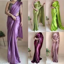 Ready To Wear Plain Bollywood Satin, Silk Blend Saree