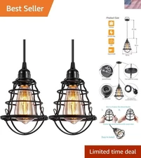 Industrial Hanging Cage Lights 2 Pack - Adjustable E26 Fixture for Cozy Ambiance