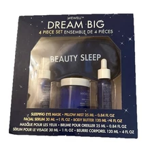 WEWELL Dream Big 4 pc Set, Eye Mask, Pillow Mist, Body Butter, Facial Serum New