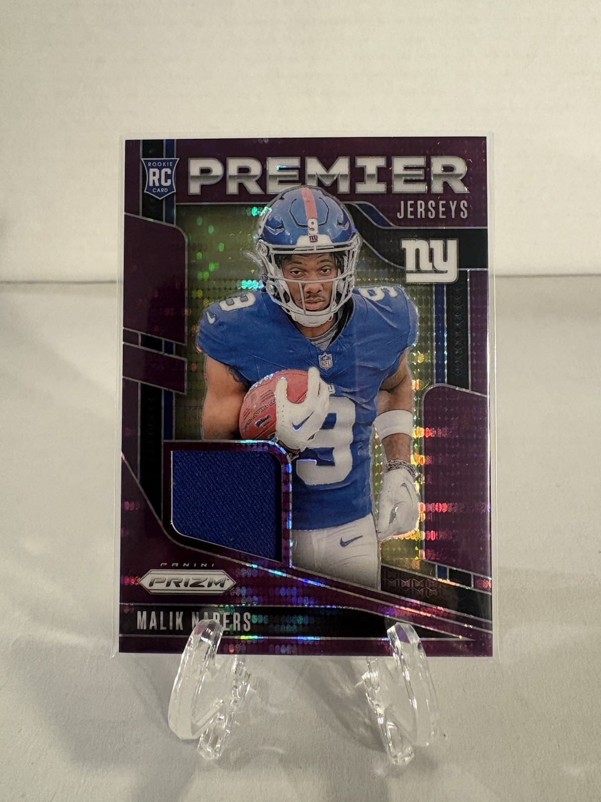 2024 Panini Prizm - Premier Jerseys Malik Nabers #PJ-MNS Purple Pulsar Prizm (Z)
