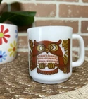 Vintage Retro Milk Glass Cup Mug Mid Century Owl Design Glasbake 70s