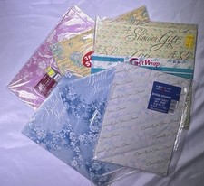 Lot Of 6 NOS Vintage Gift Wrap Baby Wedding Shower Special Day Pink Blue Pastel.