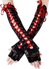 Fingerless Elbow Lace Up Steampunk Gloves Arm Warmer