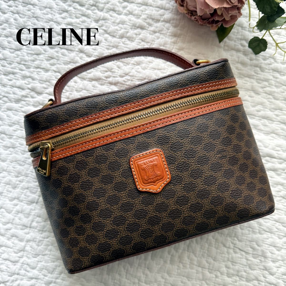 Celine Macadam Pattern Mini Vanity Bag Vintage Au… - image 1