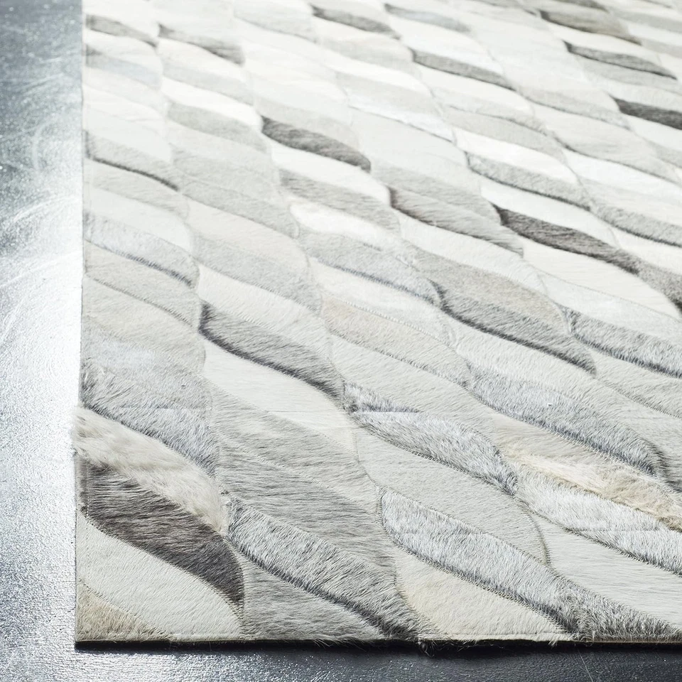 Modern Area Rug Natural Cowhide Hair on Patch Work Leather Room AA50 - Image 4 of 4