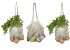 3 Bags Cotton Mesh Grocery Bags Reusable French Market Premium String Tote