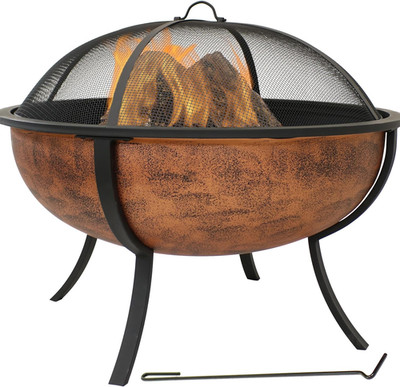 32-Inch Copper Fire Pit with Spark Screen, Grate & Poker for Cozy Evenings