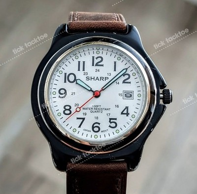 Vintage Sharp SHP1607 WR 100ft Black Case Quartz Field Watch Great