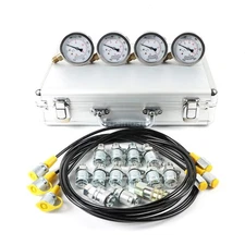 Hydraulic Pressure Test Kit 10/25/40/60mpa, 4 Gauges 13 Couplings 3 Test Hoses
