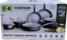 GreenPan Chatham 10-Piece Hard Anodized Ceramic Nonstick Cookware Set – New