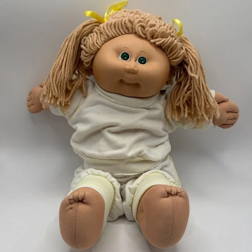 VTG Cabbage Patch Kids Doll 1978-1982 Blonde Pigtails-Green Eyes-Yellow Outfit