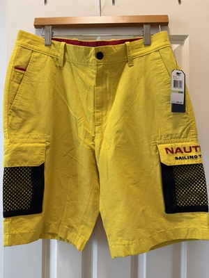 #ad Nautica Colorblock Mens Yellow Lil Yachty Swim Trunks Size 30 $30.00