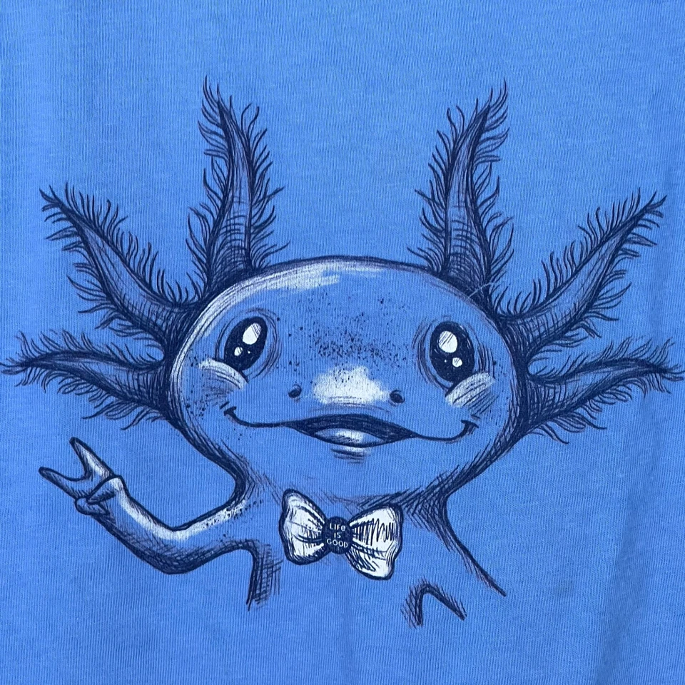 Camiseta Life Is Good Niños L Azul Cuello Redondo Trituradora Camiseta Cuello Redondo Gráfico Axolotl Foto 3 de 4