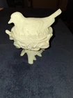 Westmoreland White Milk Glass Robin On Twig Nest Bird Covered Candy Dish VTG