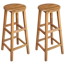 Bar Chair Set of 2 Natural Wood Solid acacia wood Medium