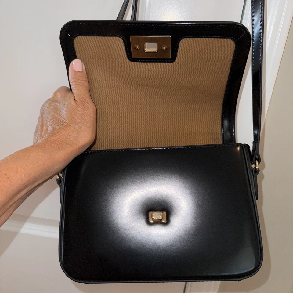 Bolso Bandolera J Crew Edie Negro Lthr Vacaciones 2024 Herrajes Dorados Nuevo sin Etiquetas Foto 3 de 4