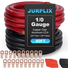 40FT 1/0 AWG Battery Cable 1/0 Gauge Wire Copper Clad Aluminum CCA Amp Wiring