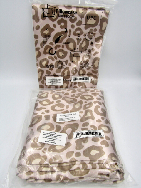 Leopard Print Fitted Sheet Set TWIN Size with Extra Pillowcases - NEW