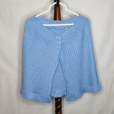 Vtg Notations women's One Size poncho light blue scoop neck open front buttons