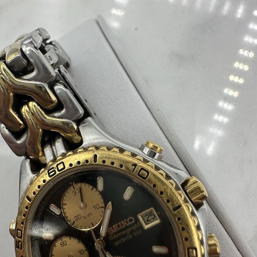SEIKO SPORTS 100 QUARTZ MEN’S VINTAGE CHRONOGRAPH Green & Gold 7T32-6G20 Sz. 7” - 第 9/24 張圖片