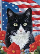 Tuxedo Black/White Cat All-American Patriotic 1 Flag