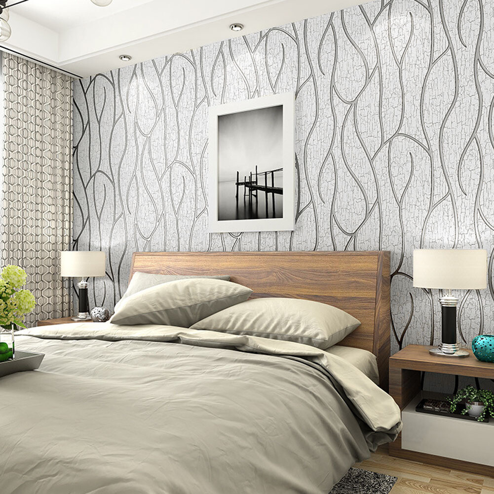 Luxury Velvet Effect Wallpaper 3D Embossed Smoke Grey Stripe Flock Wall