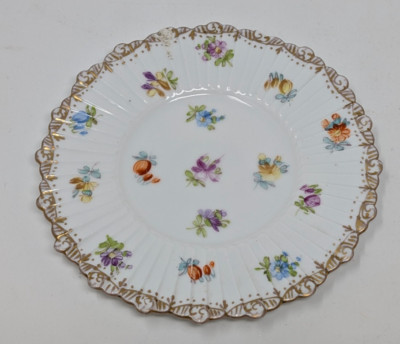 Vintage Dresden Franziska Hirsch 5'' Porcelain Floral Dessert Plate, Chipped