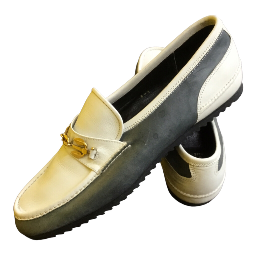 PANTOFOLA D’ORO Mocassini vintage Gucci oro cavallo bianco verde pelle slip on uomo 6 5 EU 39 5