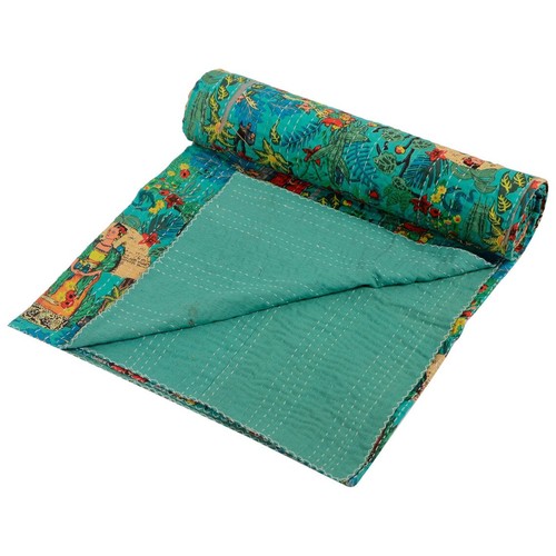Farida Kalo trapunta multicolore Kantha trapunta cotone decorazione biancheria da letto 90x108 in - Foto 3 di 5