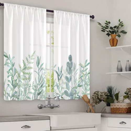 2X Rod Pocket Floral Blackout Valance Kitchen Waterproof Window Curtains Drapes - Picture 36 of 54