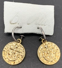 NEW Earrings B. Alli anchor token coin dangle gold-tone Hoops pierced MSRP $45.