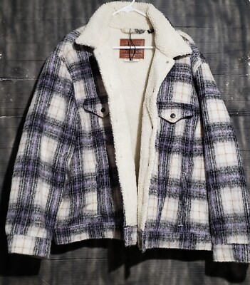 Levi's Jacket Mens XL Purple White Tartan Plaid Sherpa Trucker