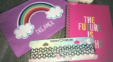 Claire  s Unicorn Bff Necklace Cosmetics Pencil Bag Rainbow Jewelry Diary Lot