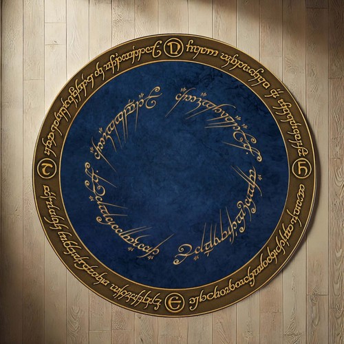 Lord Of The Rings Rug, Elvish Script Decor, Fantasy Round Rug, Middle Earth Rug - Picture 3 of 11