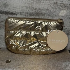 Ulta Beauty Collection Puffer Zippered Makeup Bag METALLIC GOLD Brand New 8"x5"