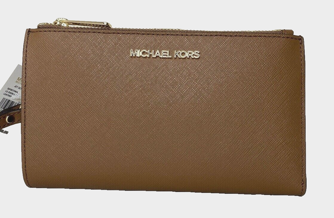 New Michael Kors Jet Set Travel Double zip wristlet wallet Leather