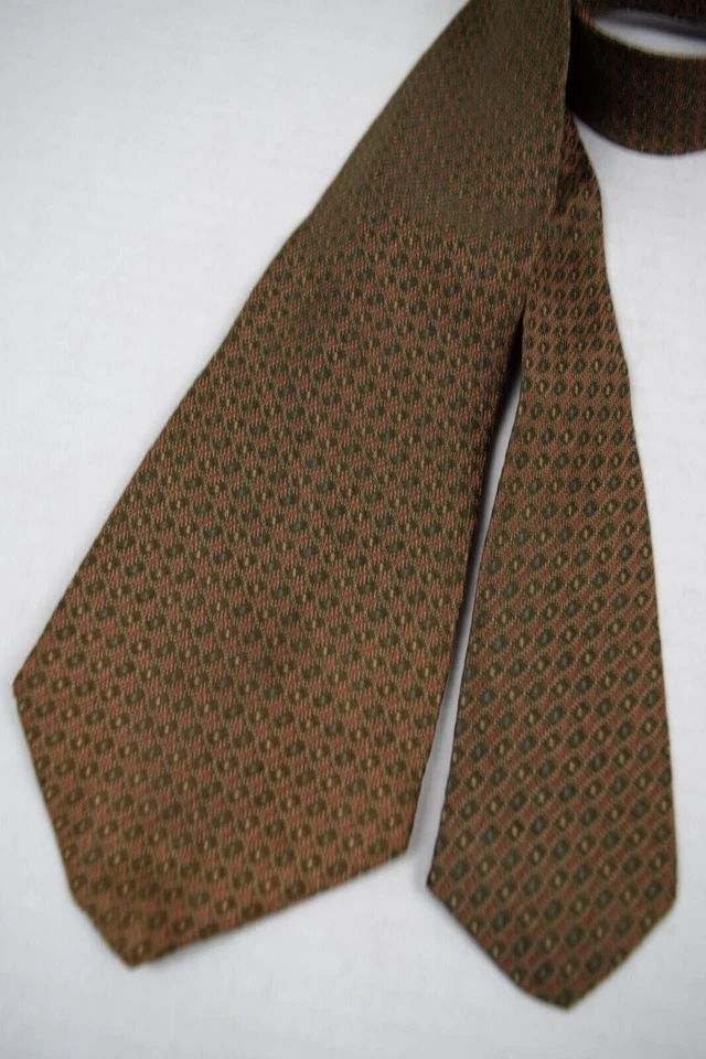 Corbata de Colección Años 30 Foulard Marrón Rectángulos Verde Marfil Centros Naranja 46" x 3.5" Foto 4 de 4