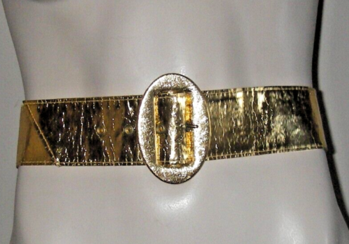 Vintage Ladies/Women Gold Metallic Finish Vinyl BELT 36" 2" wide Disco.