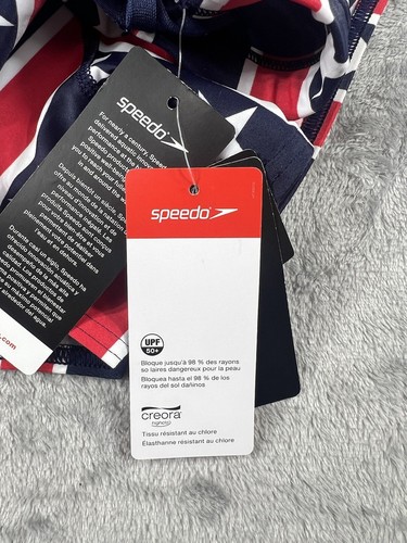 Speedo Shorts Mens Size Small Red White Blue PowerFLEX Eco Nylon Blend Swimsuit - Picture 7 of 8
