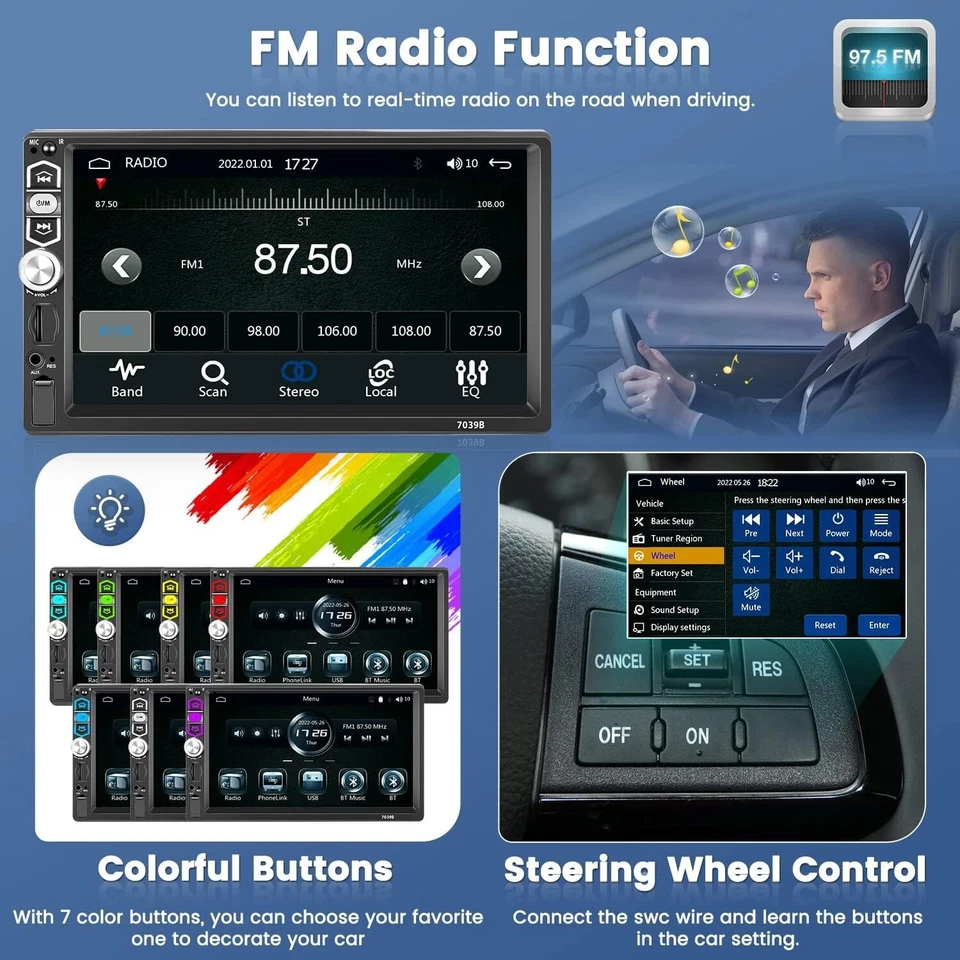 Autoradio Bluetooth Estéreo Coche Con Apple Carplay Android Auto Cámara Trasera - Imagen 2 de 4