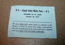 New York Rangers 10/26/1977 Press Media Pass Ticket Stub Steve Vickers 4 Goals