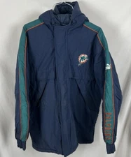 Miami Dolphins Mens Puffer Jacket Embroidered Vintage NFL Puma Large Hooded