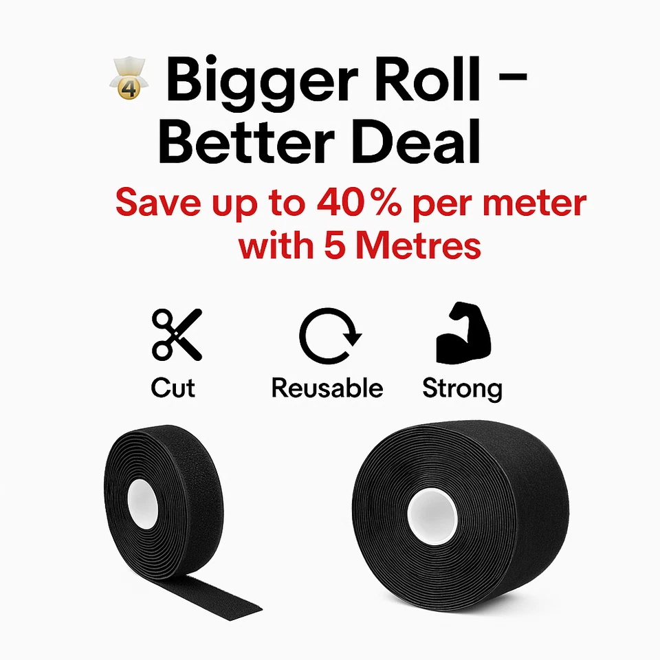 VELCRO® Sew On Tape Hook & Loop – 10mm to 150mm – Black or White - Image 2 of 4