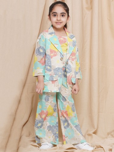 Indian Girls Party Wear Top Pant and Jacket Cotton 3 Pc Clothing Set For Girls - Picture 24 of 45