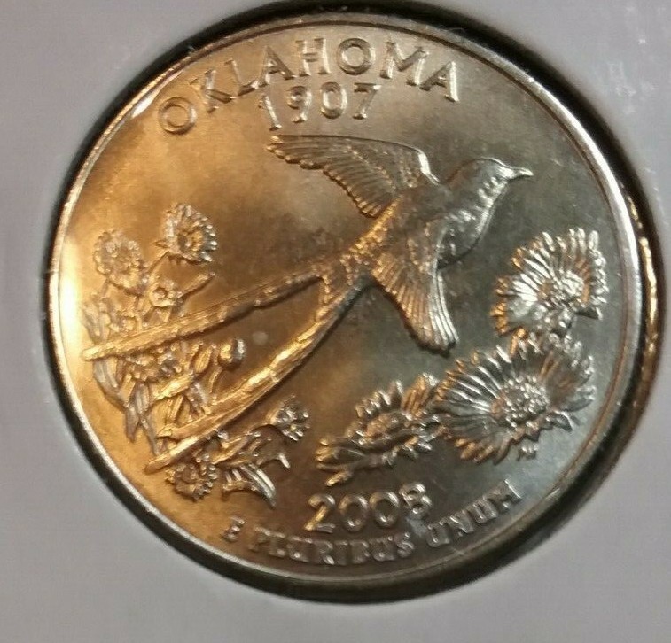 【新品未使用】2008年発行 オクラホマ州Quarter 1 バンク•ロール 2008 P: Oklahoma State Quarter BU, From mint roll 